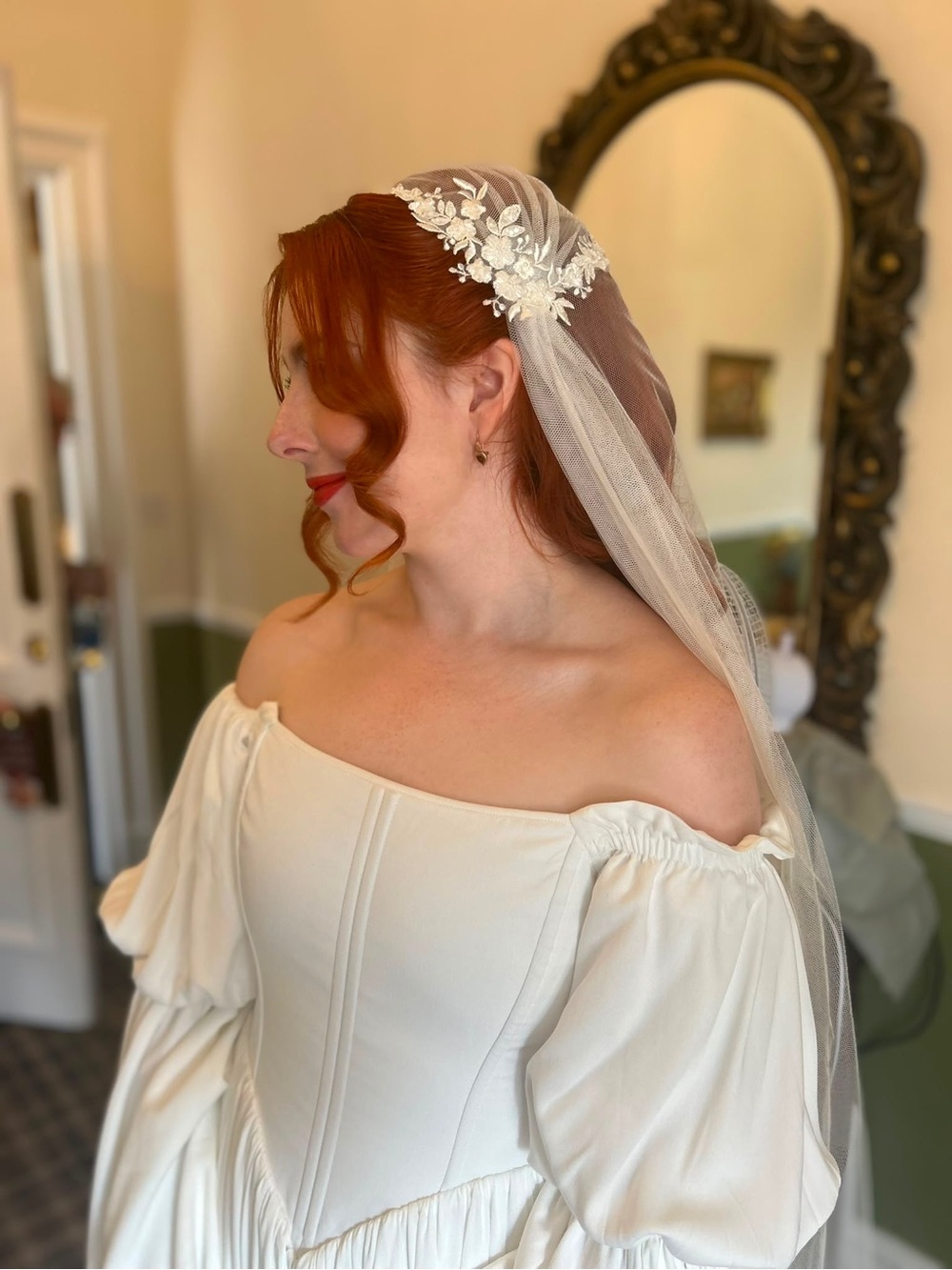 Ivory Luxury Beaded Juliet Cap Wedding Veil 1930s style by AgnesHart - Picture 3 of 6